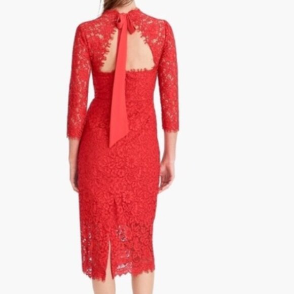 Pre-loved, Sz 4, J.Crew long-sleeve lace sheath dress, below knee, red - Picture 3 of 7